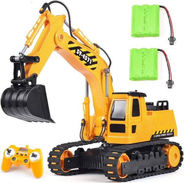 DOUBLE E Remote Control Excavator Toy 2 Batteries RC Excavators Sandbox Digger Hydraulic Construction Toys Vehicles Birthday Gift for Boys Kids 3-14 Years